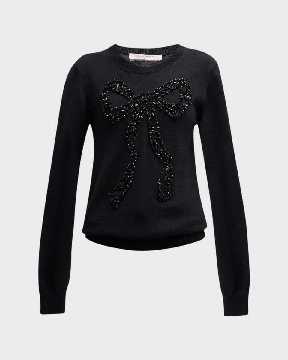 Bow Bead-Embellished Wool Sweat